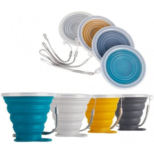 Set de 4 pahare pliabile cu capac , silicon, 270 ml