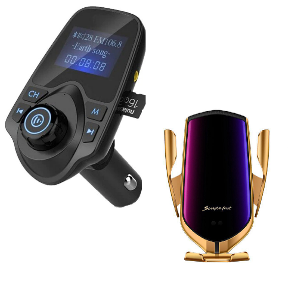 Pachet auto 2 in 1! Modulator masina + Suport cu incarcator wireless