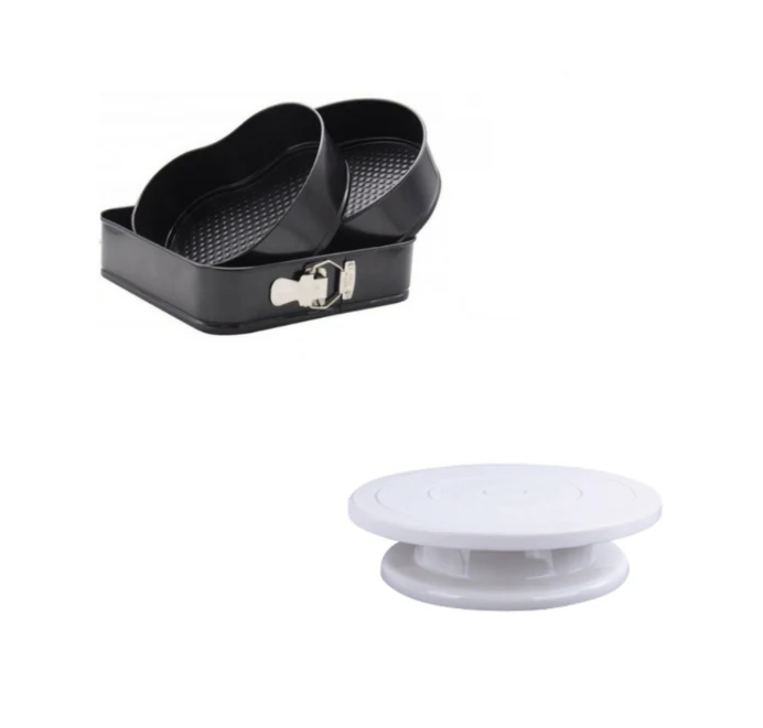 Setul gospodinei: Set 3 forme pentru prajituri + Platou rotativ