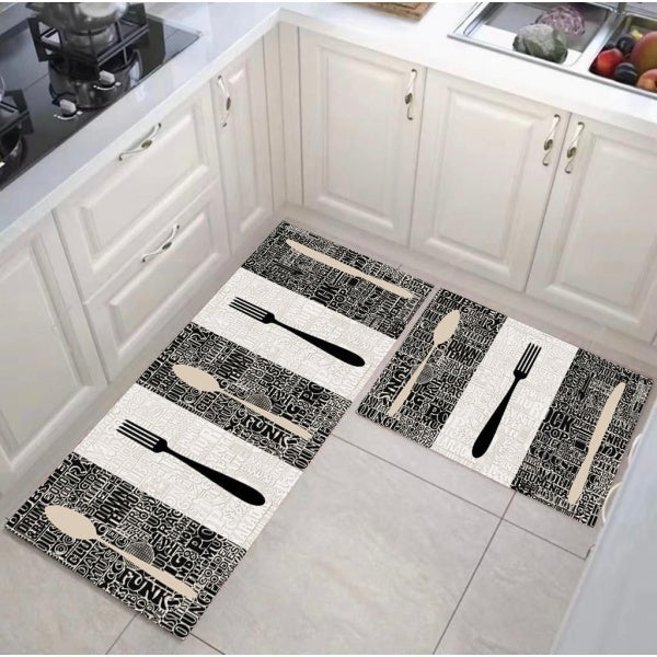 Set 2x covoare de bucatarie, model linguri si furculite