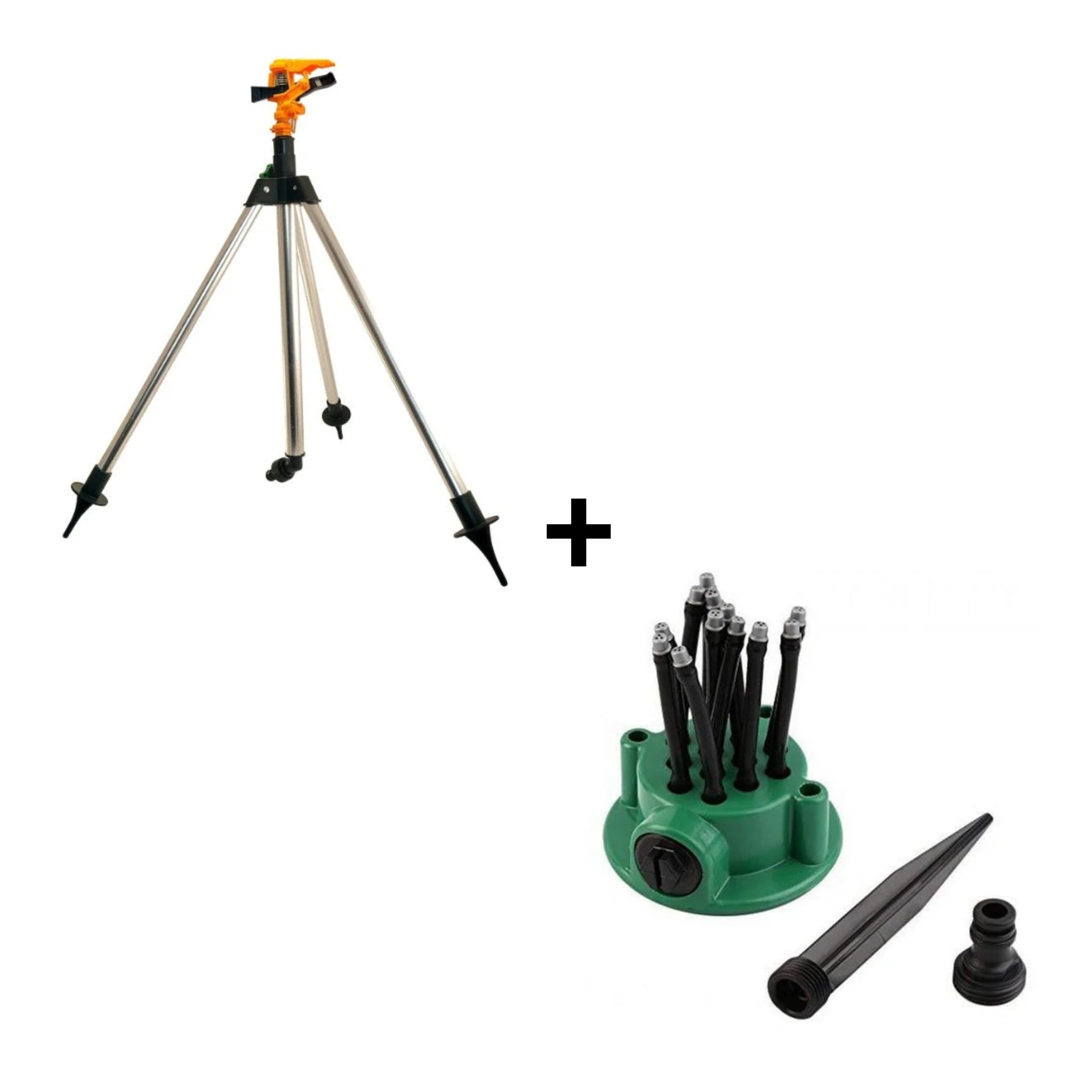 Aspersor pulsatoriu, plastic, cu trepied telescopic + Aspersor de stropit cu 12 duze