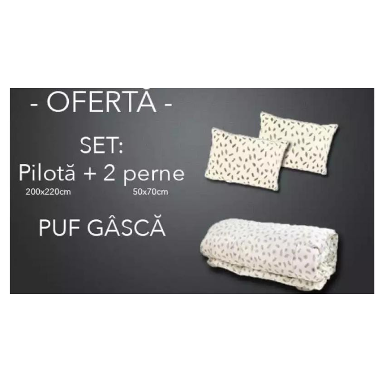 Set Pilota Puf Gasca + 2 Perne Puf Gasca 50x70 cu invelis din bumbac
