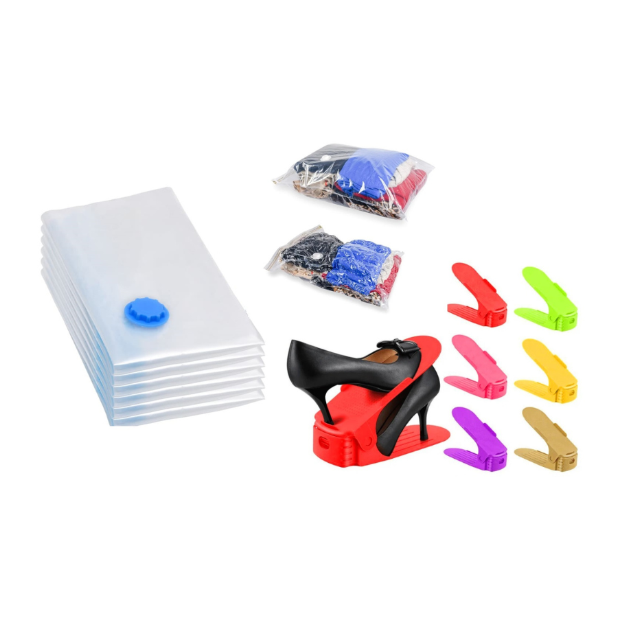 Set organizare: 5 saci vidat 50x60 cm + 10 organizatoare incaltaminte