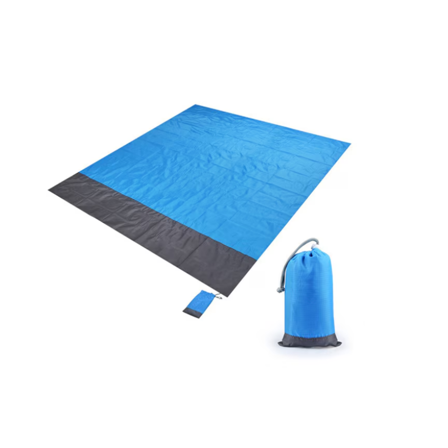 Patura plaja/picnic/camping, Poliester, 210x200 cm, Gri/Albastru