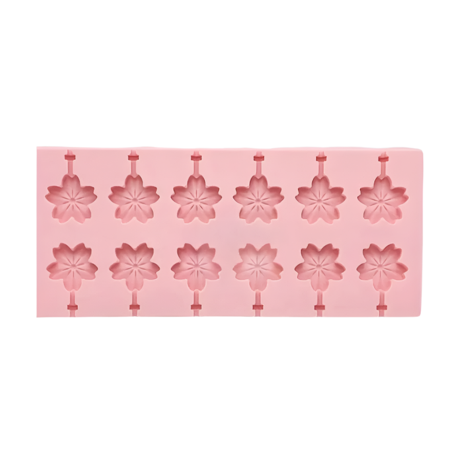 Forma de silicon pentru acadele, lollipop, 12 alveole, Flori, Roz