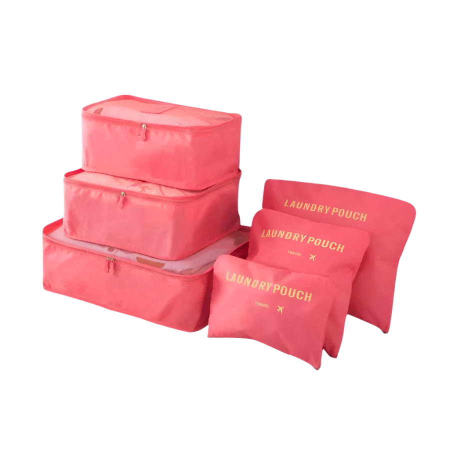 Set 6 Huse - Genti Organizatoare pentru Voiaj, 3 Plicuri si 3 Organizatoare, Roz