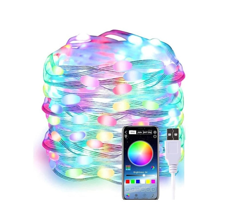 Instalatie LED RGB cu Telecomanda, Bluetooth, App,USB, 100 LED-uri, 10m, Multicolor
