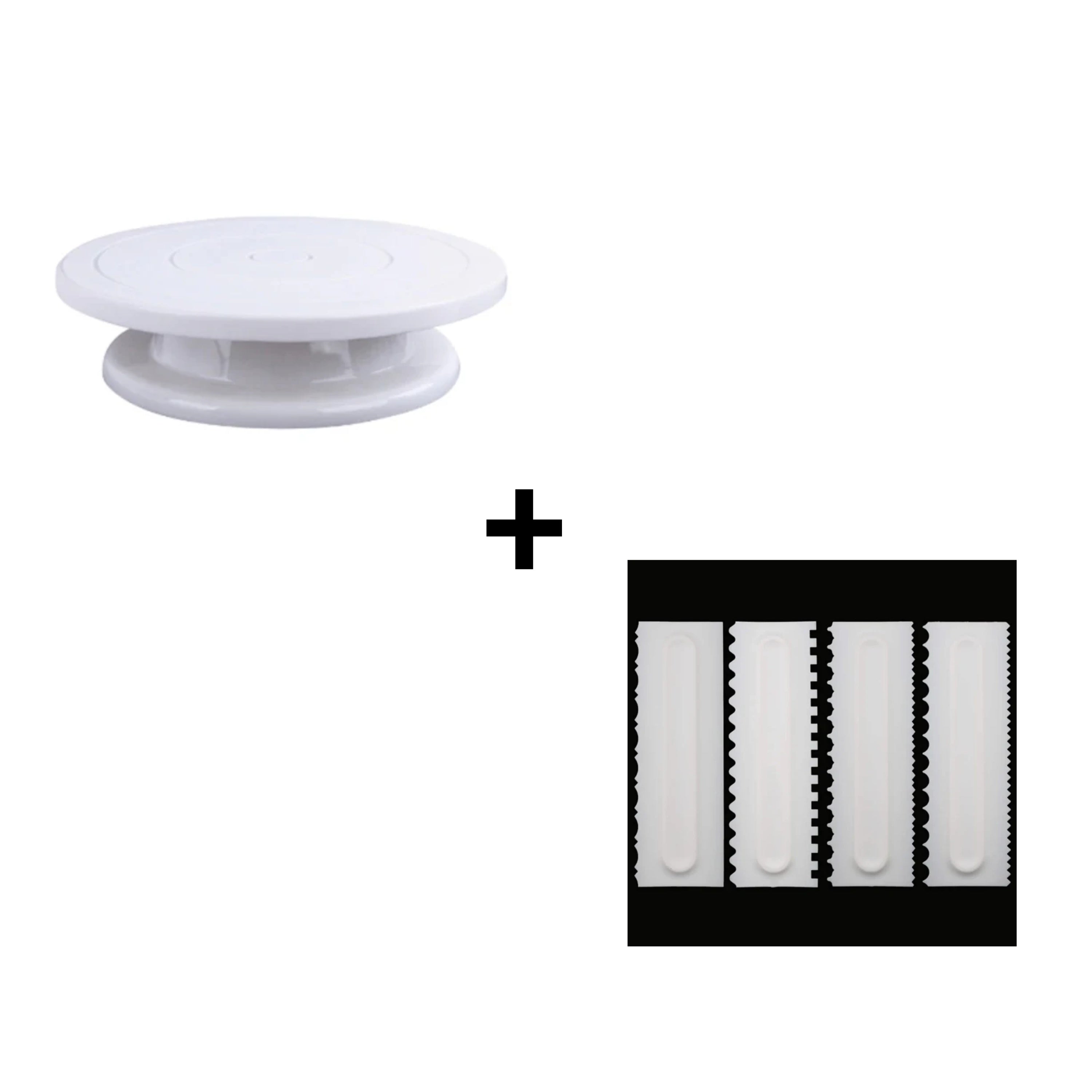 Platou rotativ pentru decorare cu baza antiaderenta+ Set 4 raclete decorare tort, 8 modele diferite
