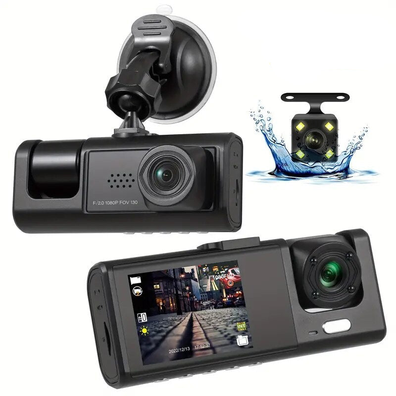 Camera auto tripla FullHD, 3 camere-fata/spate/interior, ecran 2'', G Senzor