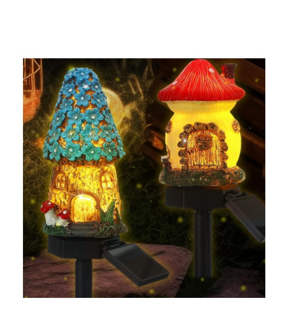 Set 2 lampi solare decorative pentru gradina, model casuta zane