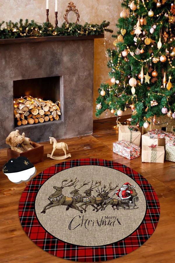 Covor rotund carouri Merry Christmas 100x100 cm