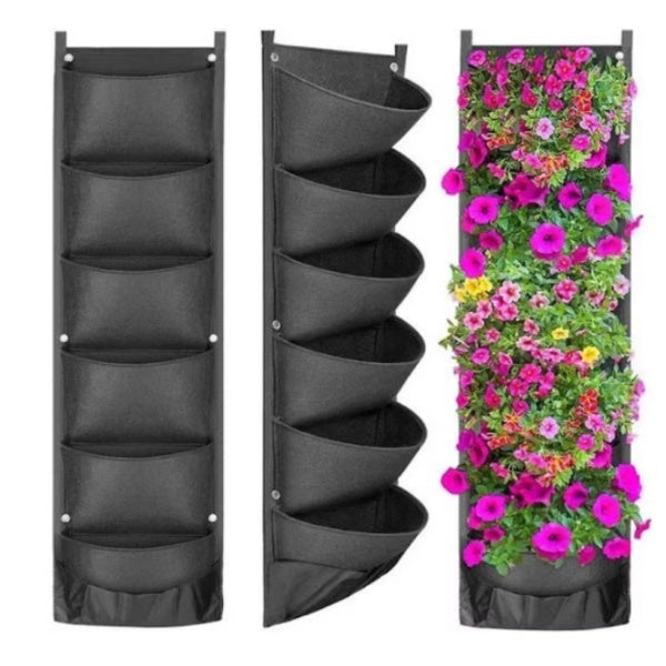 Jardiniera verticala, neagra, cu 6 buzunare, 100 x 30 cm