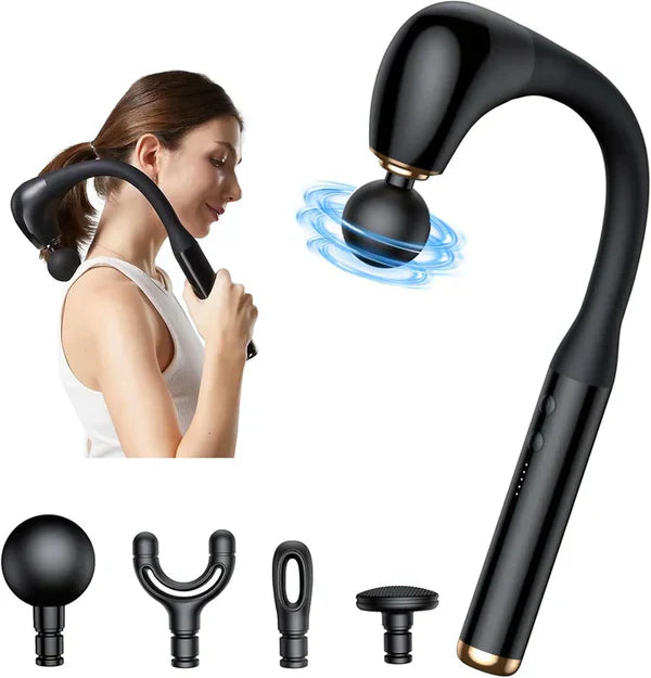 Aparat de masaj profesional forma L, 5 Viteze, 4 Capete interschimbabile, USB-C, 10W