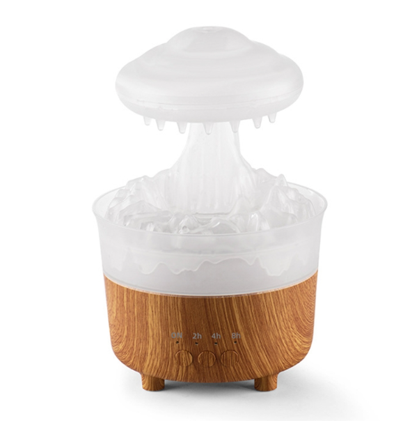 Umidificator in forma de norisor, picaturi de ploaie, lemn / plastic, lumini colorate