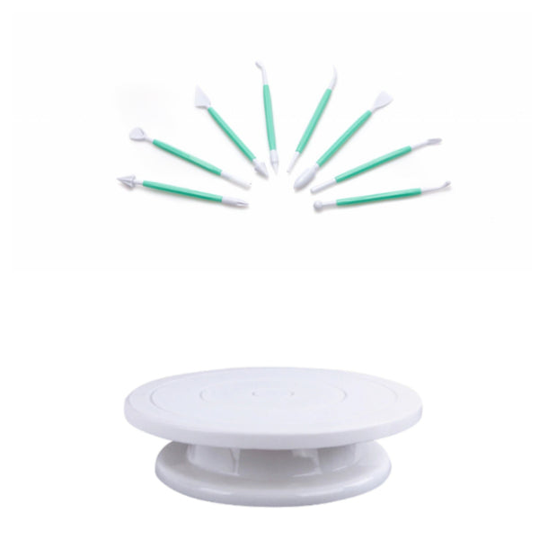 Platou rotativ+ set 8 ustensile pentru decorare prajituri