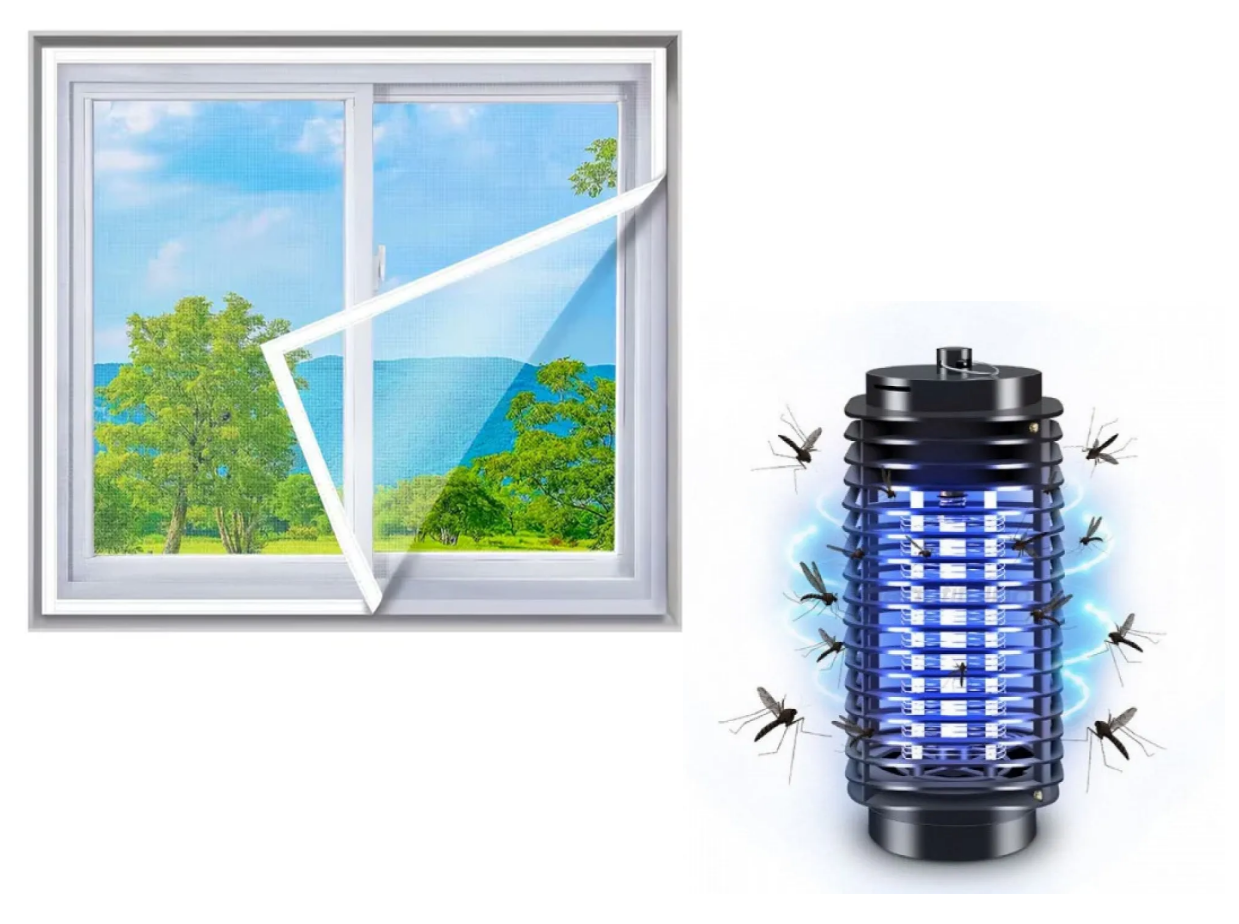 Plasa de geam impotriva insectelor, dimensiuni 150x180cm ALB + Lampa UV / Felinar cu lumina ultravioleta impotriva insectelor