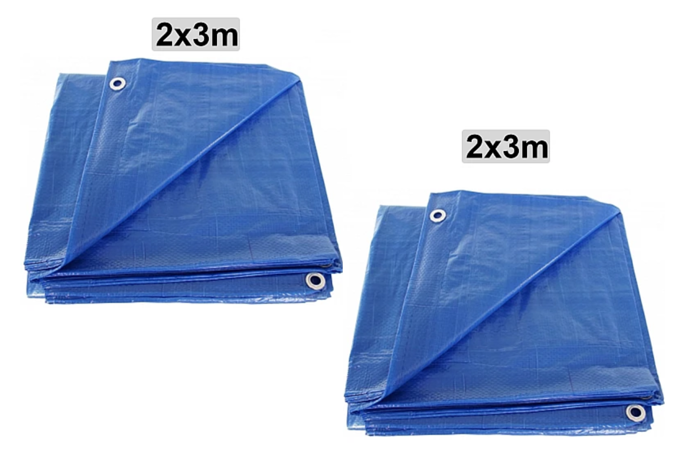 Set 2 x Prelata impermeabila cu inele, 80 gr/mp, dimensiuni: 2 m x 3 m