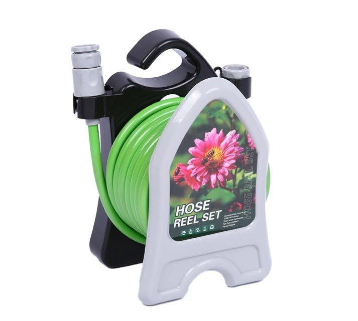 Furtun pentru gradina cu cu tambur si pistol de pulverizare, lungime 10m, portabil, din PVC