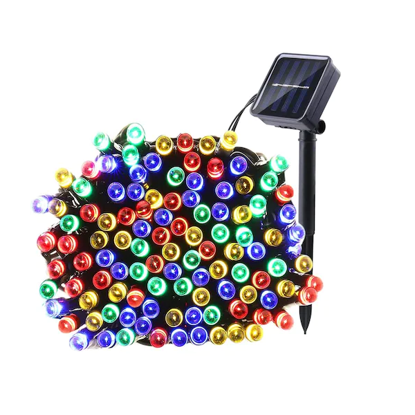 Instalatie solara 10 m cu 100 led, pentru exterior, multicolor, albastru, alb rece, alb cald