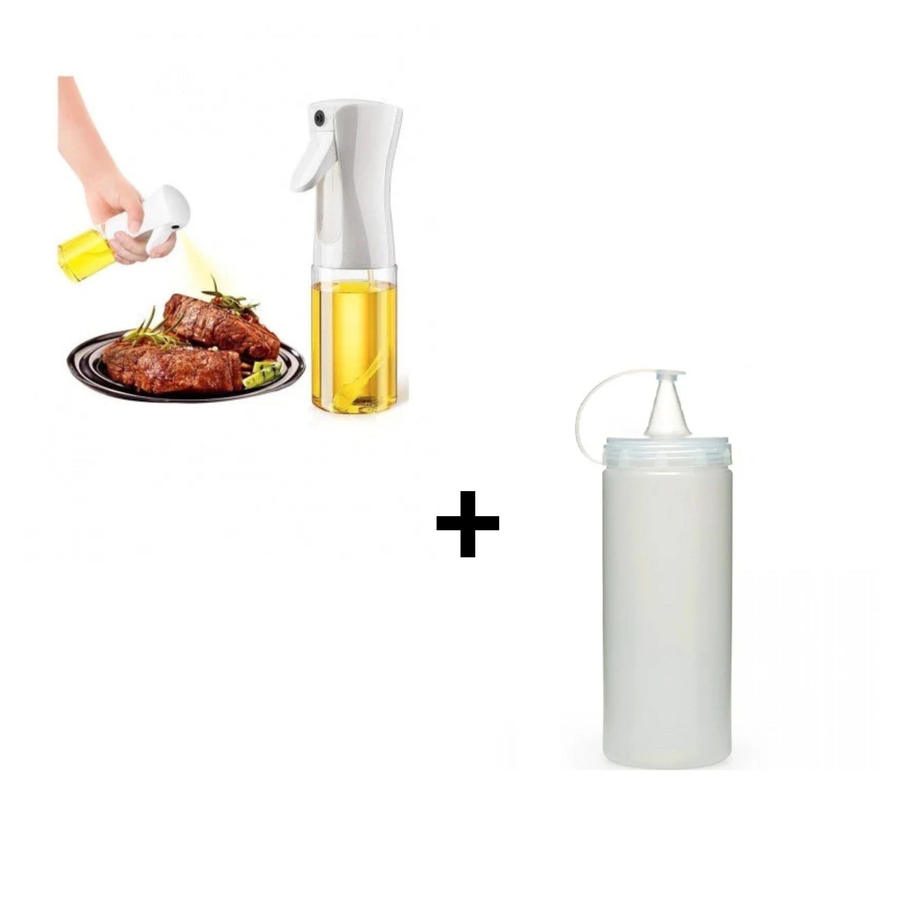 Pulverizator pentru ulei si otet, 200 ml + Sticla dispenser pentru sosuri 1000 ml