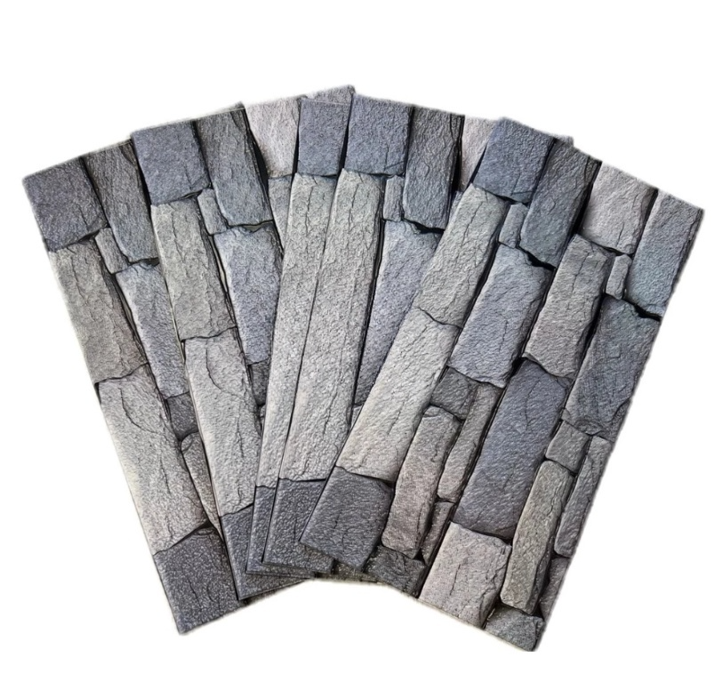 Set 5 Bucati tapet autoadeziv 3D 30X60 cm model piatra gri-inchis/gri-deschis