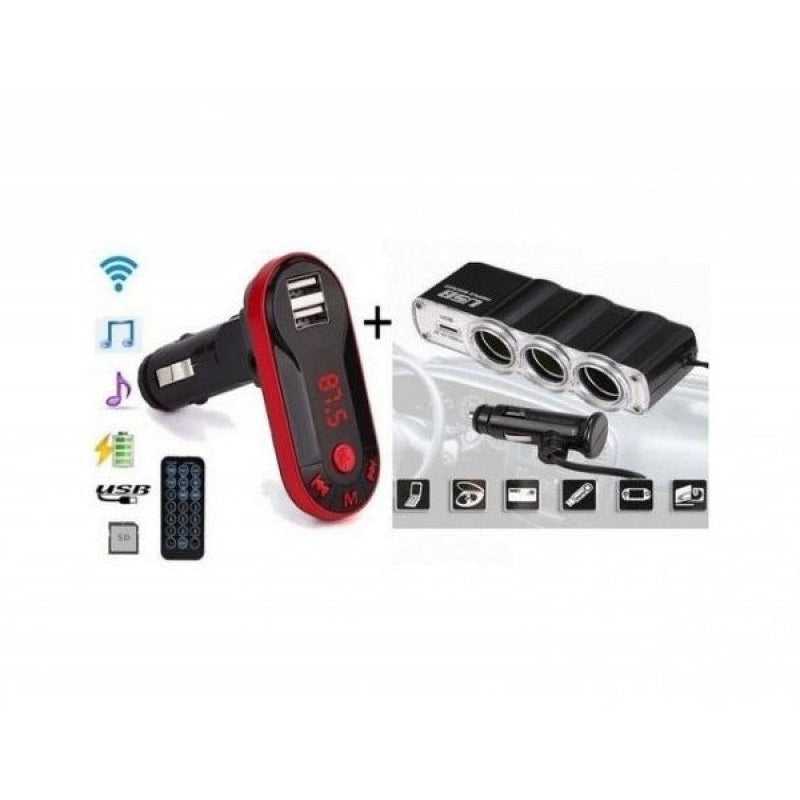 Pachet AUTO: Modulator FM mp3 player cu incarcator incorporat + priza bricheta tripla si USB incorporat