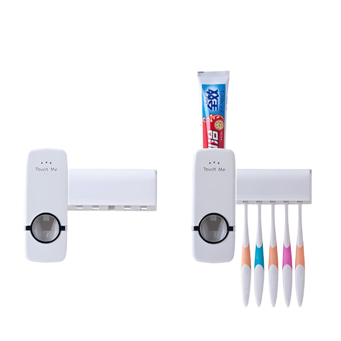 Set 2 dozatoare de pasta de dinti cu suport pentru 5 periute