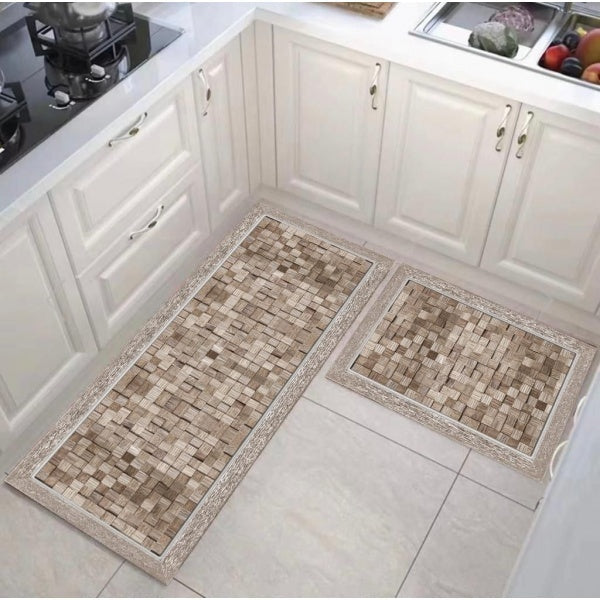 Set 2x covoare de bucatarie, model carouri