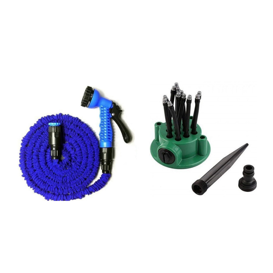 Pachet pentru gradina: Furtun extensibil 22.5 M cu dispozitiv stropit + Aspersor de stropit cu 12 duze