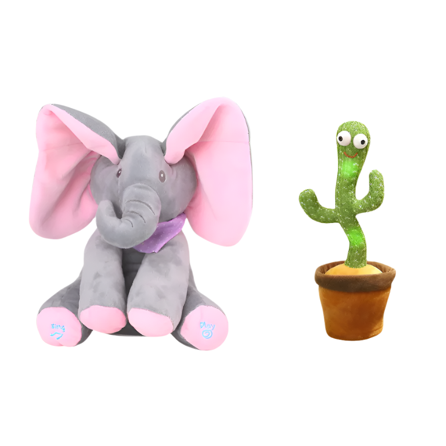 Cadoul ideal pentru cei mici: Set 2 jucarii interactive - Elefantul Peek-a-boo si Cactusul Dansator
