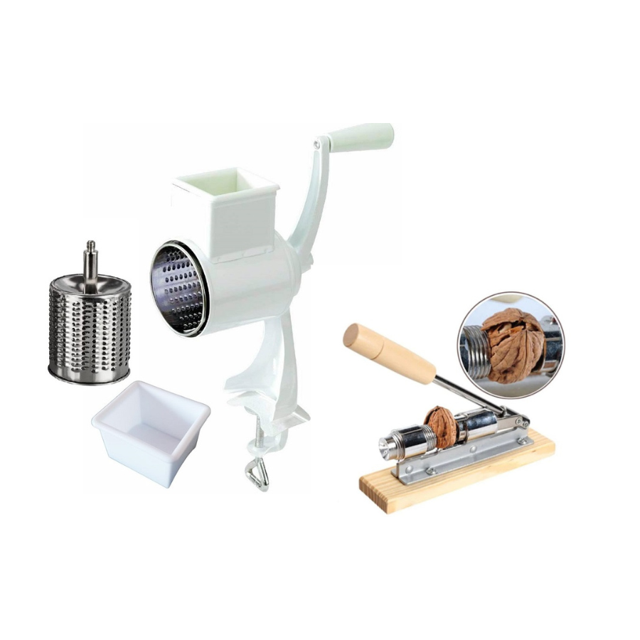 Masina pentru macinat nuci + Spargator manual de nuci, otel inoxidabil, maner lemn
