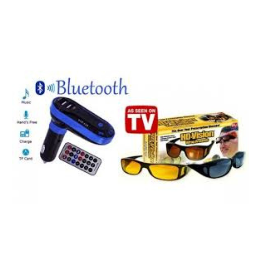 Kit Auto Bluetooth HandsFree Modulator FM, USB si set 2 perechi ochelari zi si noapte HD Vision