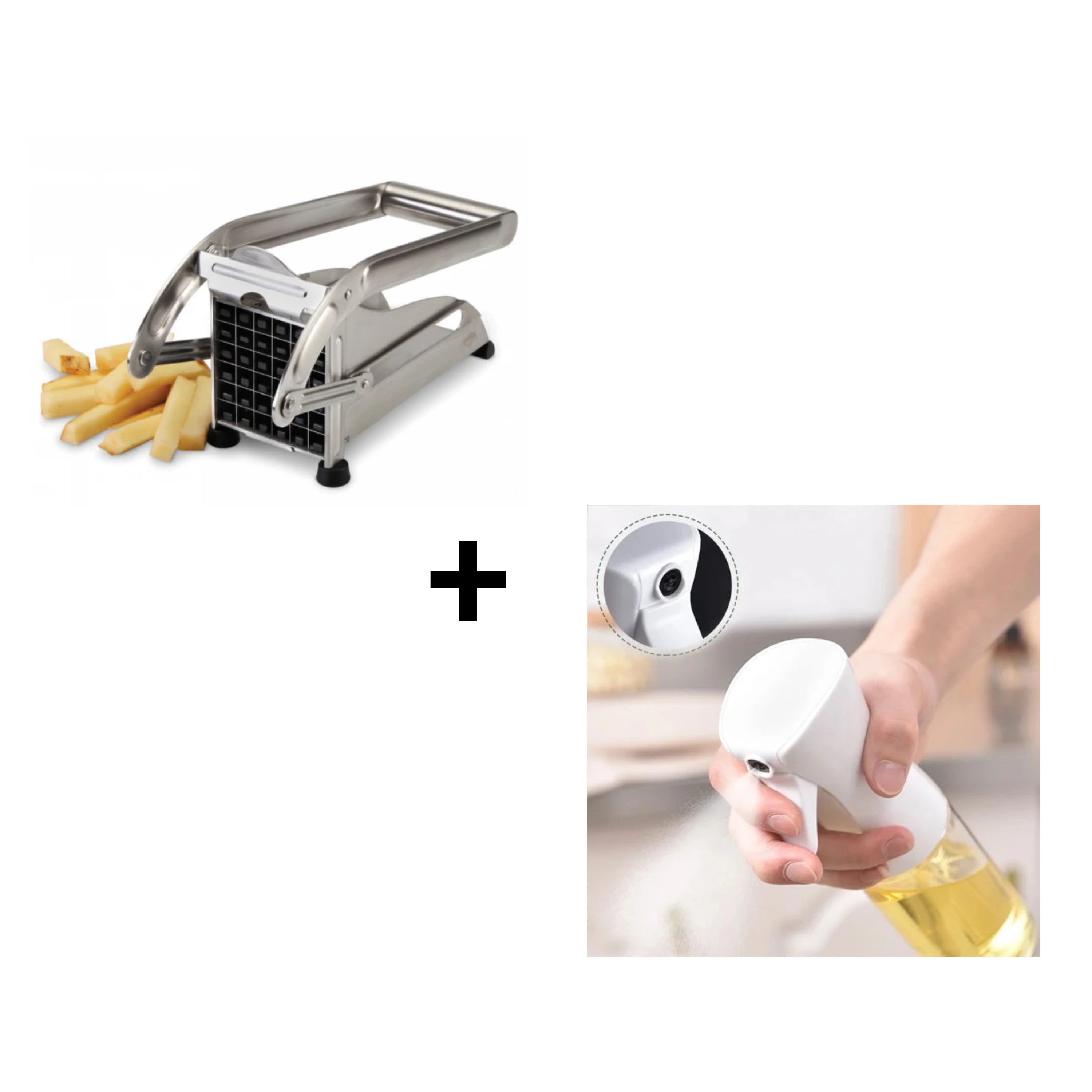 Feliator de cartofi pai din inox 2 dispoziive taiere + Pulverizator pentru ulei si otet, 200 ml