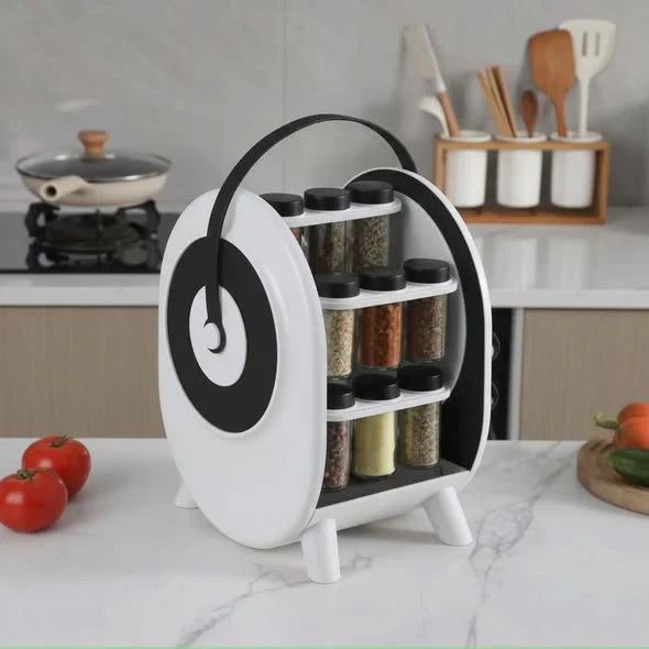 Suport rotativ portabil pentru condimente cu 18 borcane