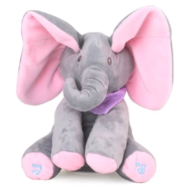Jucarie interactiva elefant, canta, vorbeste, flutura urechile, 30x15 cm, ROZ/ALBASTRU