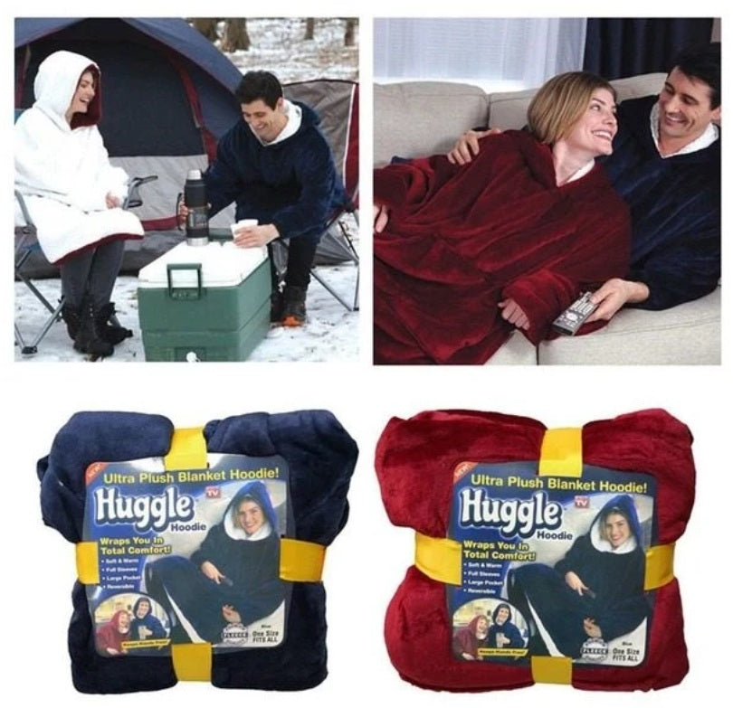 Patura-hanorac cu gluga, confortabila, calduroasa si pufoasa Huggle Hoodie