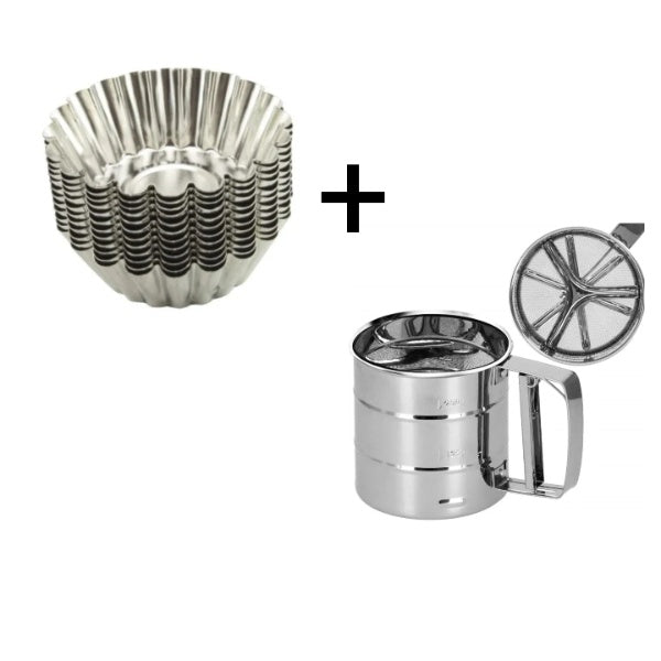 Set 20 cosulete pentru savarine + Sita pentru zahar/faina