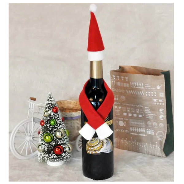 Set 5 ornamente de Craciun pentru sticle, cu fular si caciulita