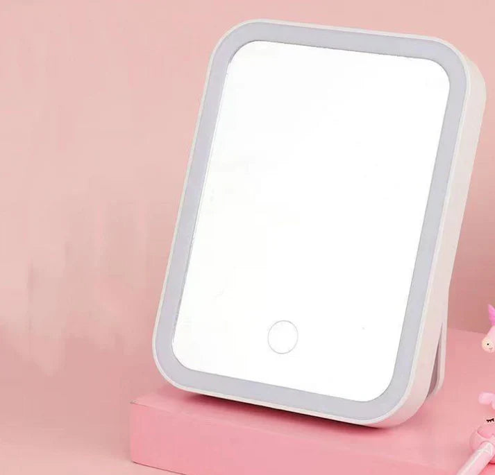 Oglinda de machiaj cu LED, ecran tactil, 3 tipuri de lumina, portabila, suport pliabil