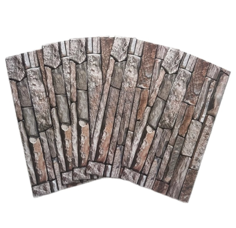 Set 5 Bucati tapet autoadeziv 3 d 30X60 cm model piatra bej-maro