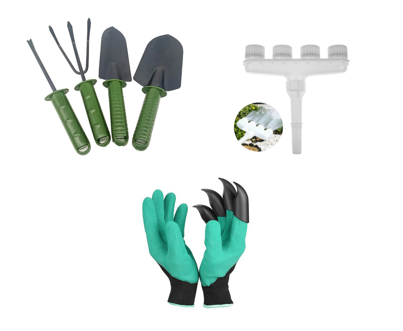 Set gradinarit - 4 unelte pentru gradinarit + manusi de gradina cu gheare + Pulverizator apa 4 duze